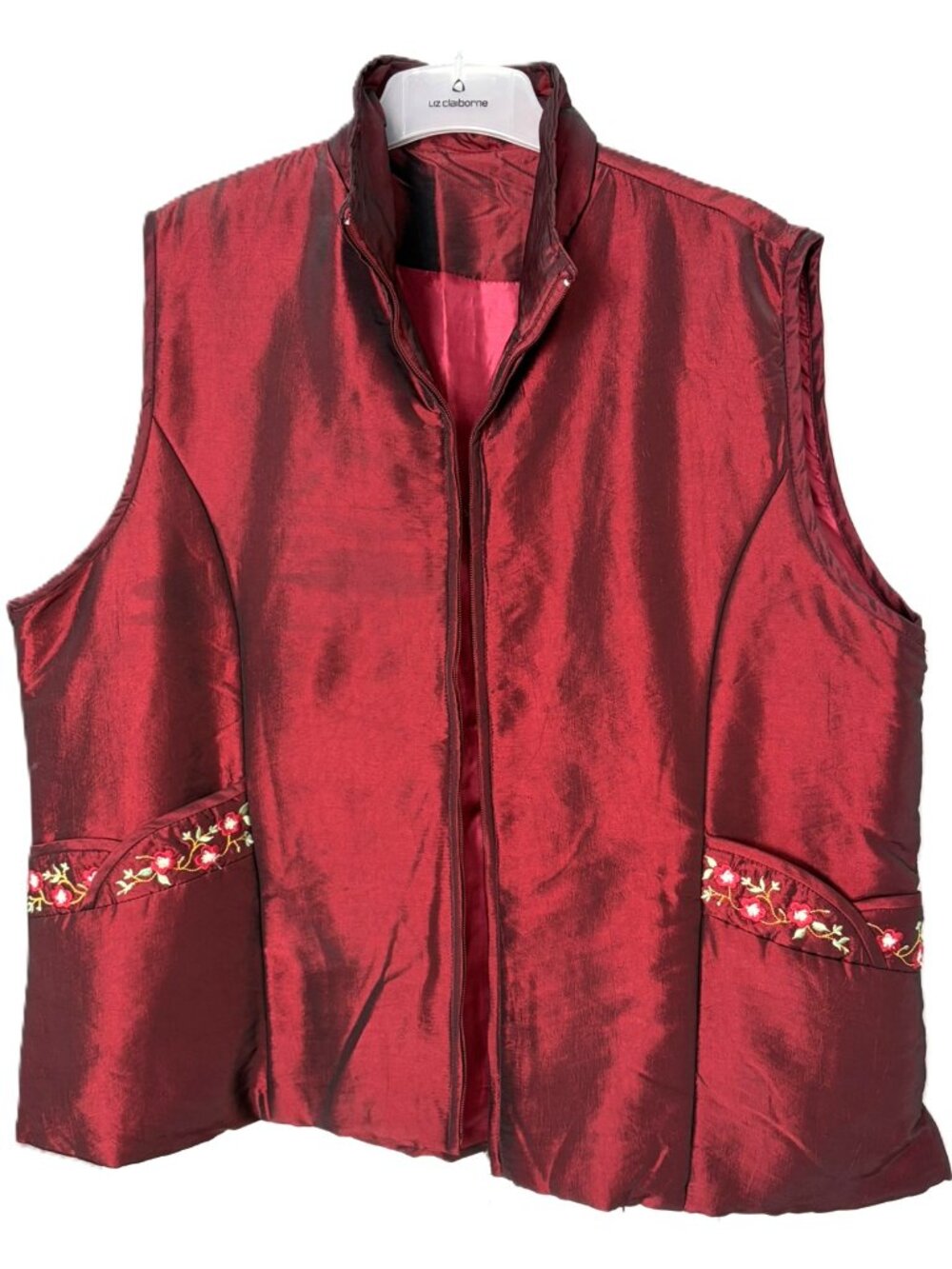 Red Satin Asian Style Vest Size 2X